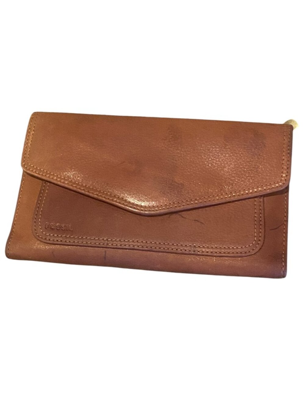Vintage Fossil Leather Envelope Wallet Cognac Brown #290N